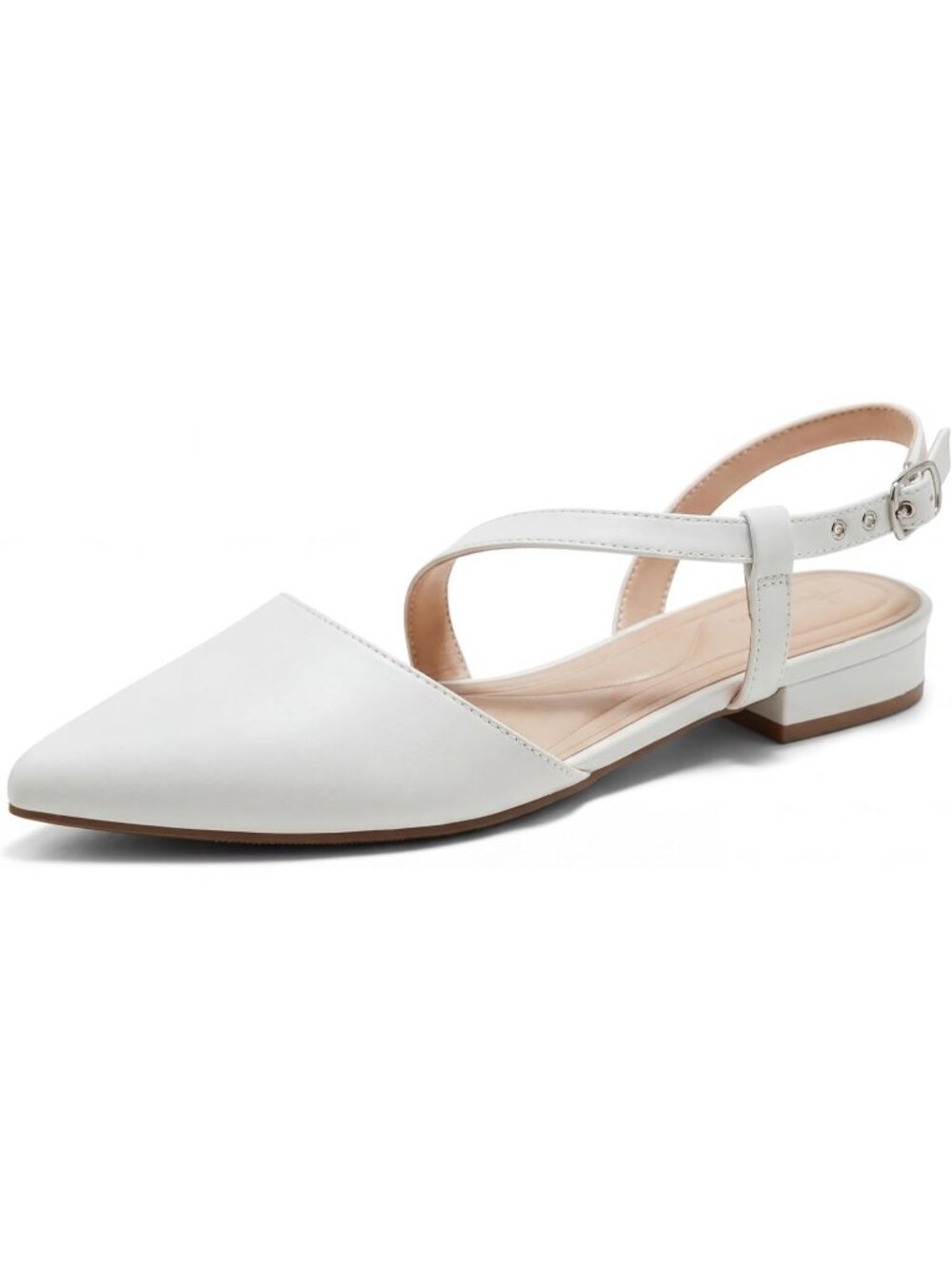 Women's White Faux Leather Comfortable Casual Fashion Pointed Toe Slingback Flat